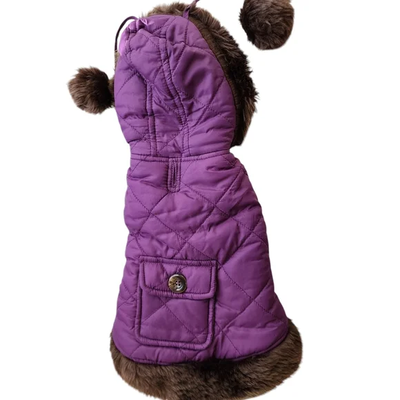 DOG Coat EAST SIDE COLLECTION Nylon & Furry Baby Animal Purple Jacket Coat NWT's - Picture 2 of 16